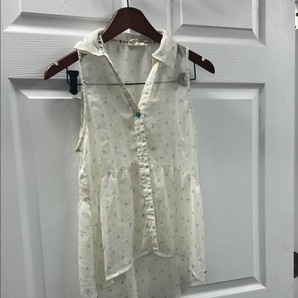 3/25$ Roxy Sleeveless Blouse with Ruffled Peter Pan Collar